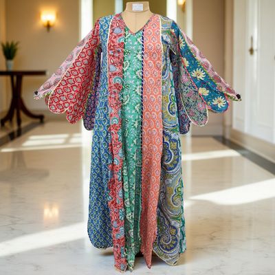 S/M Meher Multi Printed Cotton Dress 57&quot; Long Jalabiya