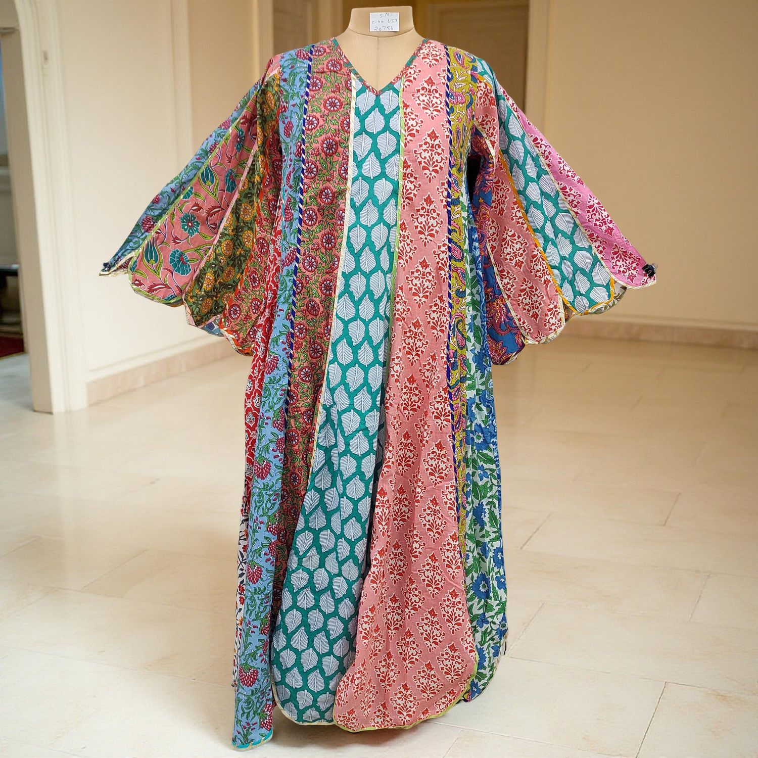 S/M Meher Multi Printed Cotton Dress 57&quot; Long Jalabiya