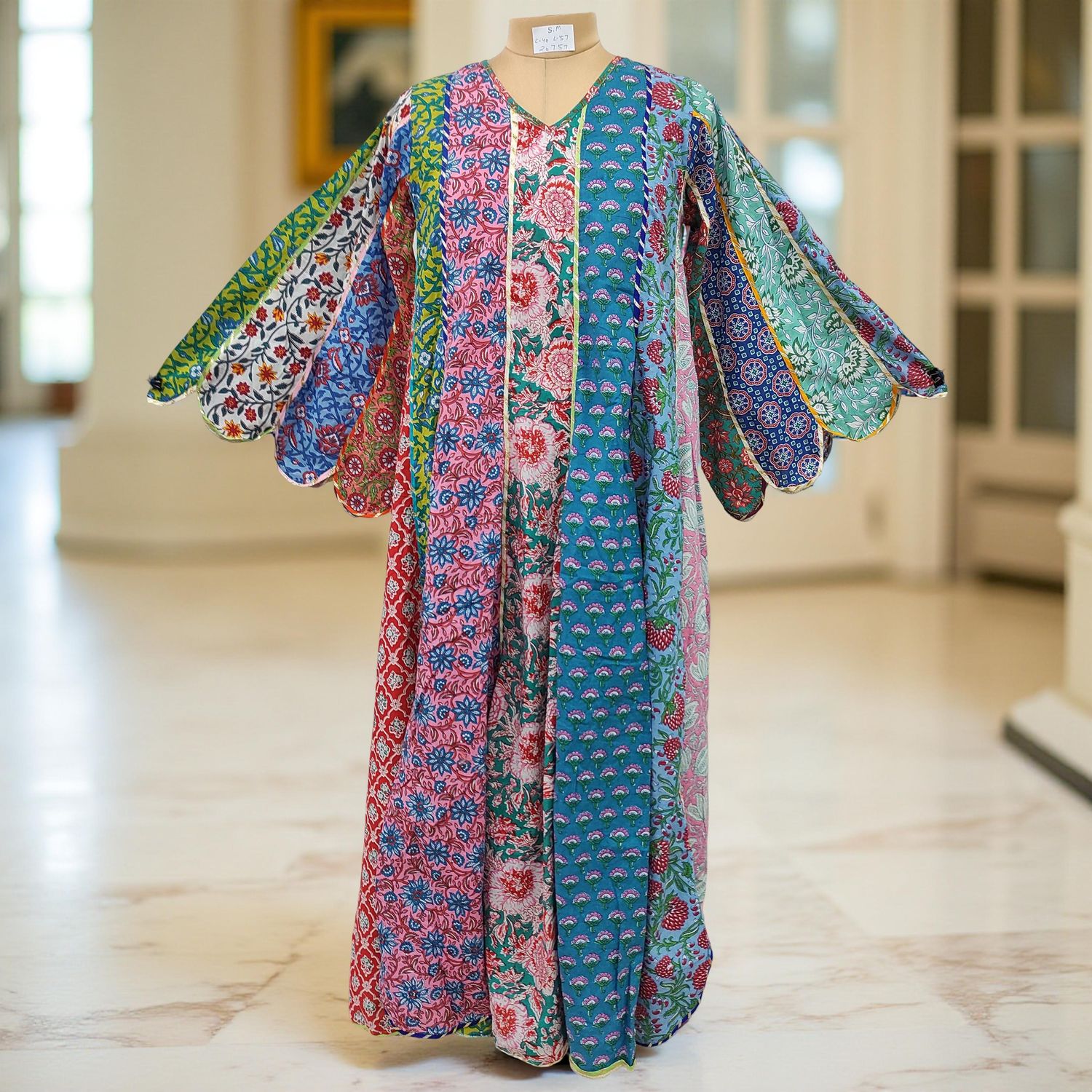 S/M Meher Multi Printed Cotton Dress 57&quot; Long Jalabiya