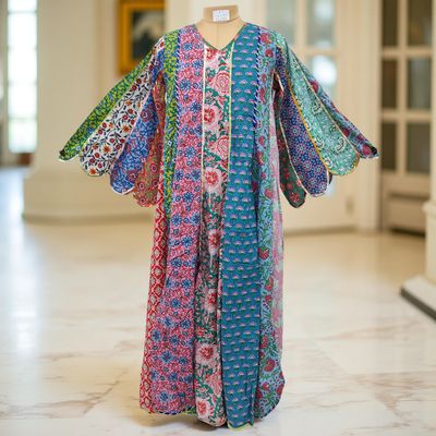 S/M Meher Multi Printed Cotton Dress 57&quot; Long Jalabiya