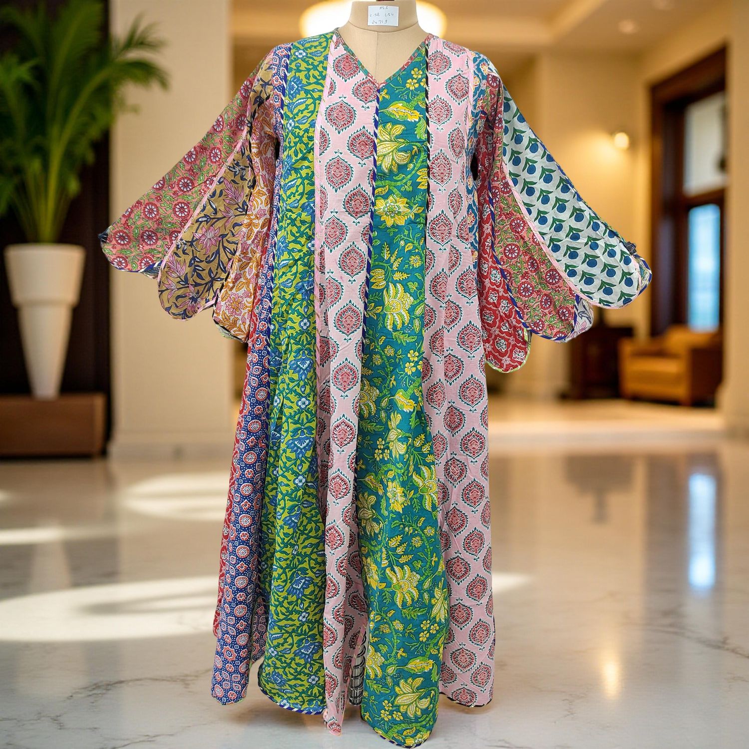 XS/S Meher Multi Printed Cotton Dress 54&quot; Long Jalabiya