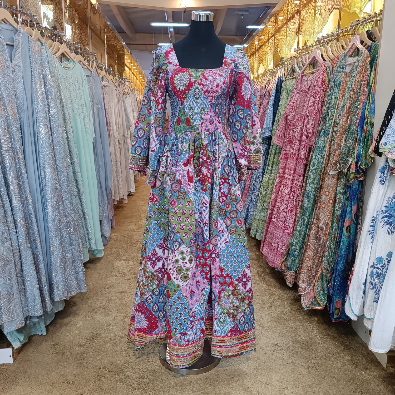 XS/S Elzina Printed Cotton Dress 54&quot; Long Jalabiya