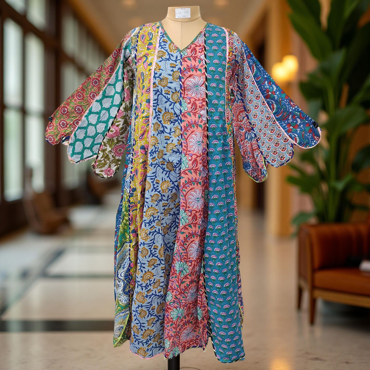 XS/S Meher Multi Printed Cotton Dress 54&quot; Long Jalabiya