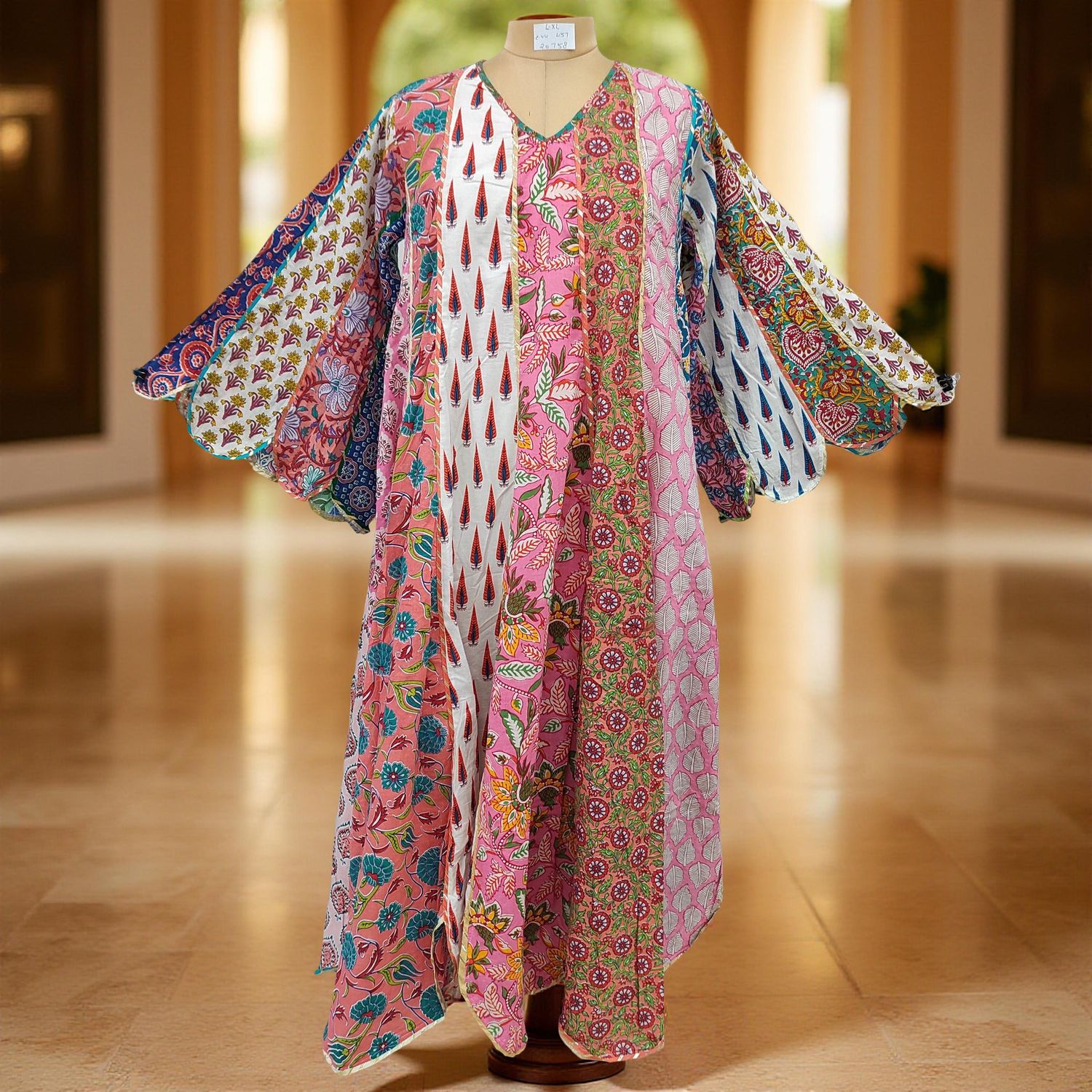 L/XL Meher Multi Printed Cotton Dress 57&quot; Long Jalabiya