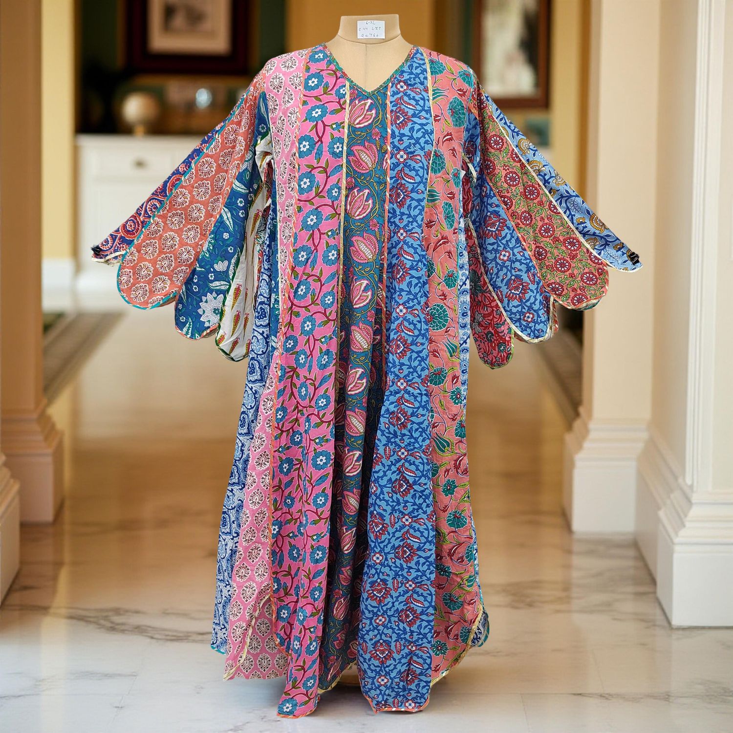 L/XL Meher Multi Printed Cotton Dress 57&quot; Long Jalabiya