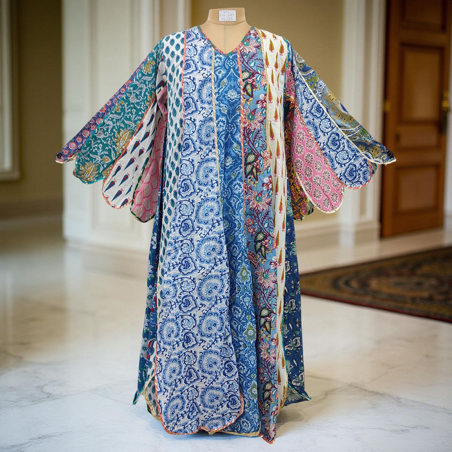 L/XL Meher Multi Printed Cotton Dress 57&quot; Long Jalabiya