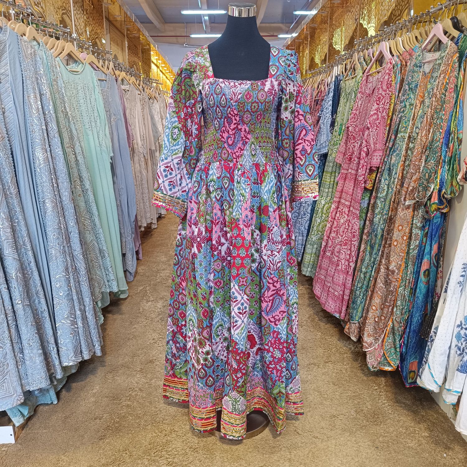 L/XL Elzina Printed Cotton Dress 57&quot; Long Jalabiya