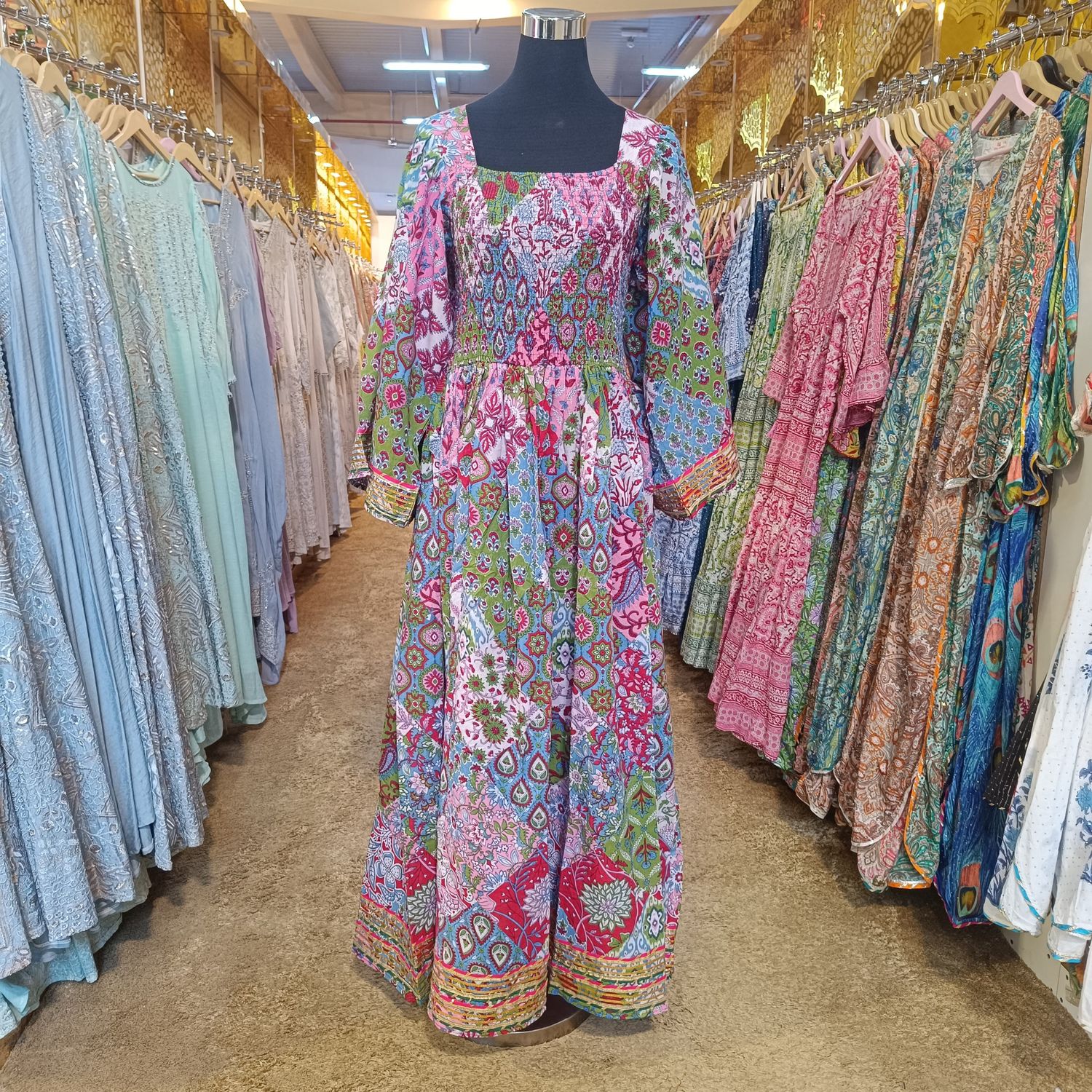 2XL/3XL Elzina Printed Cotton Dress 57&quot; Long Jalabiya