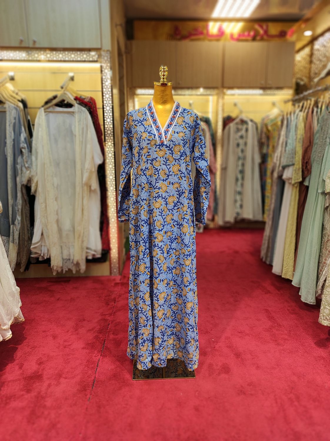 S/M Teena Printed Cotton Dress 57&quot; Long Jalabiya