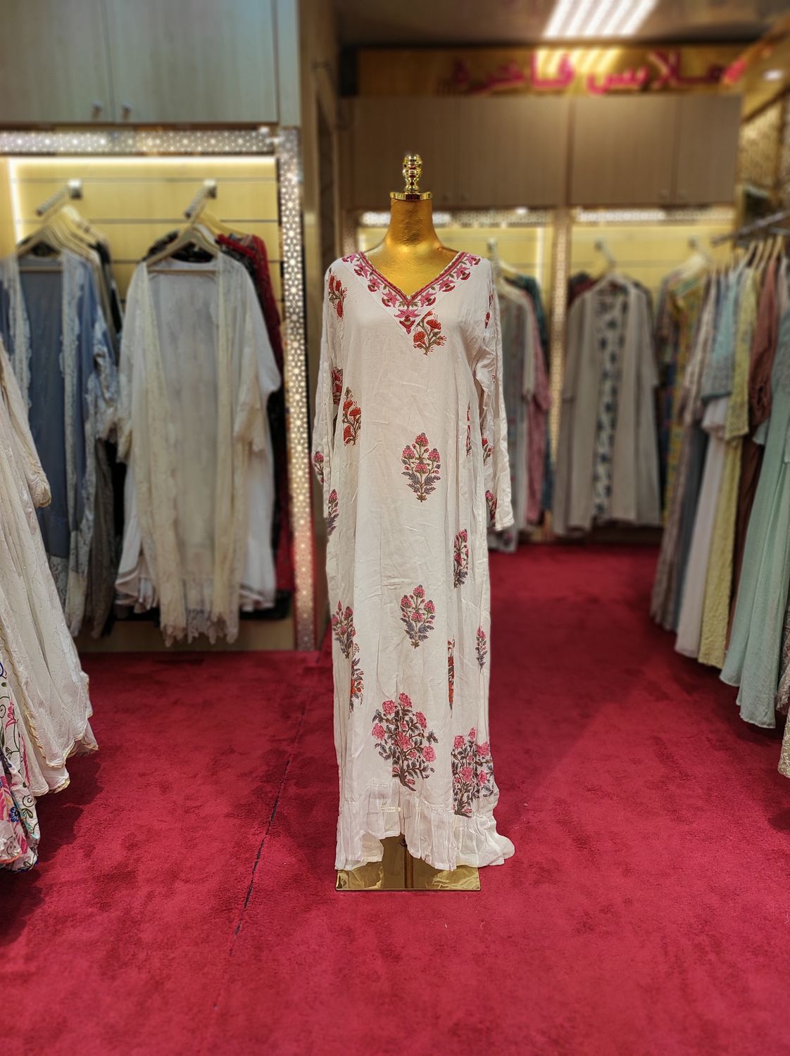 S/M Teena Printed Cotton Dress 57&quot; Long Jalabiya