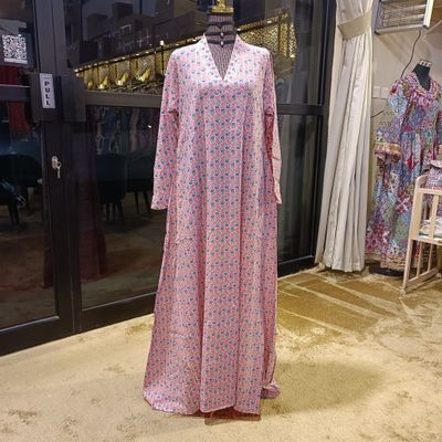 S/M Teena Crystal Brown Plain Solid Cotton Dress 56&quot; Long Jalabiya