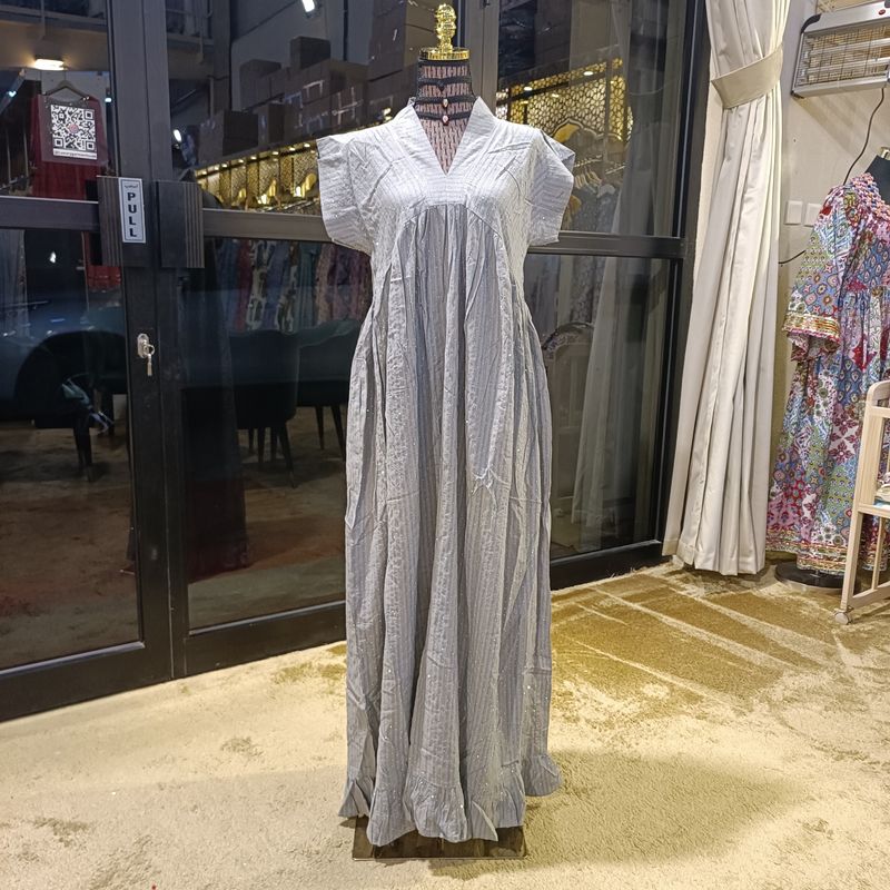 S/M Amani Crystal  Plain Solid Cotton Dress 56&quot; Short Sleeves Jalabiya