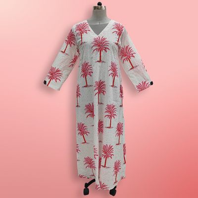 S/M Khadijah Printed Cotton Dress 57&quot;Long Jalabiya