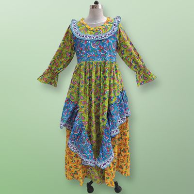 S/M Jalila Printed Cotton Dress 57&quot; Long Jalabiya