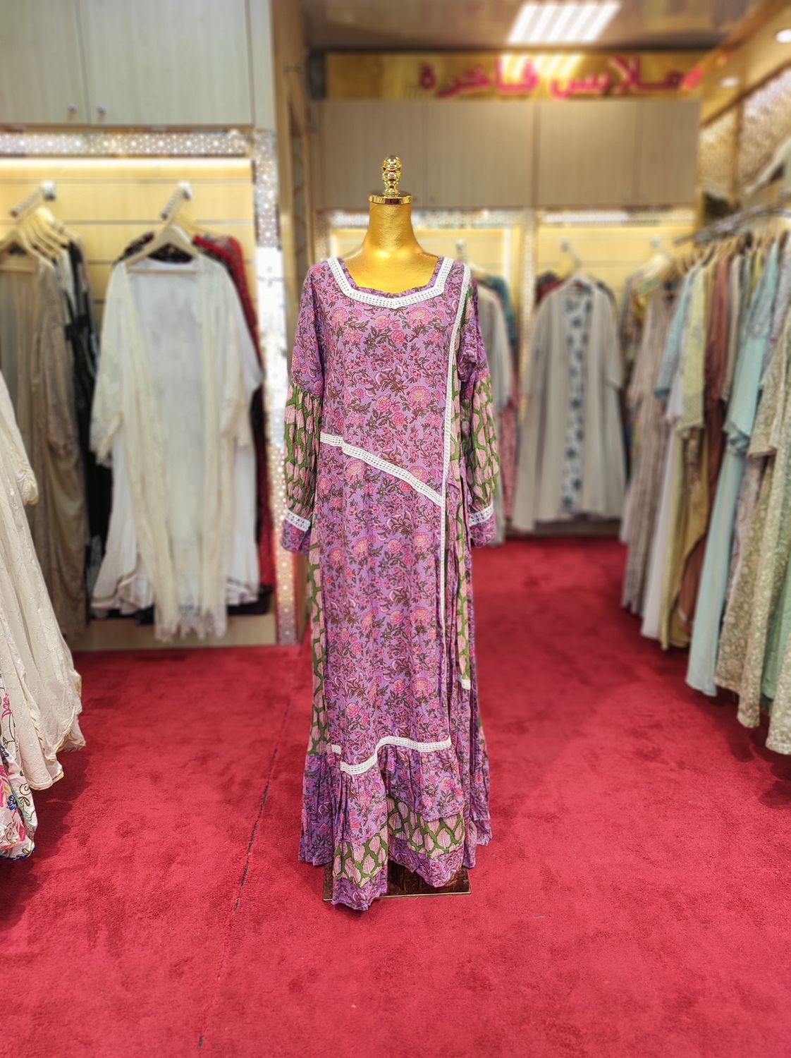S/M Ayaana Printed Cotton Dress 57&quot; Long Jalabiya