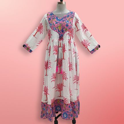 S/M Zaria Printed Cotton Dress 57&quot;Long Jalabiya