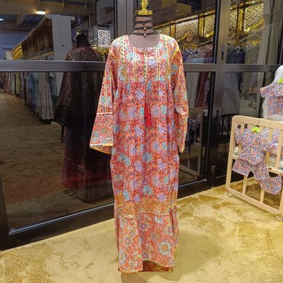 L/XL Ebrah Printed Cotton Dress 57&quot; Long Jalabiya