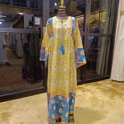 L/XL Ebrah Printed Cotton Dress 57&quot; Long Jalabiya