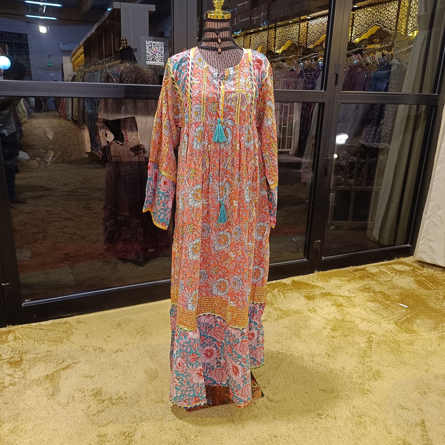 S/M Ebrah Printed Cotton Dress 57&quot; Long Jalabiya