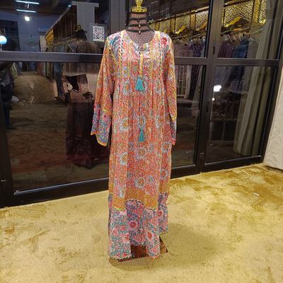 S/M Ebrah Printed Cotton Dress 57&quot; Long Jalabiya