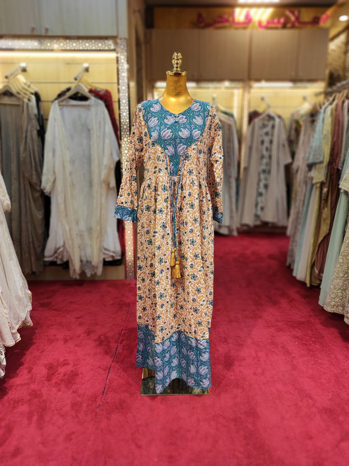 S/M Zaria Printed Cotton Dress 57&quot;Long Jalabiya