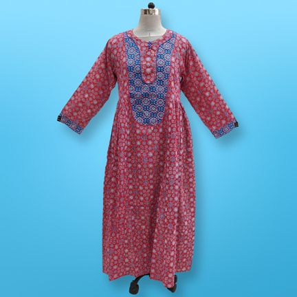 L/XL Suf Printed Cotton Dress 57&quot;Long Sleeves Jalabiya
