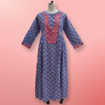 L/XL Suf Printed Cotton Dress 57&quot;Long Sleeves Jalabiya