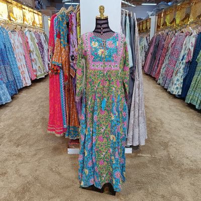 S/M Anaya Crystal Blue Printed Dress 57&quot;  Jalabiya