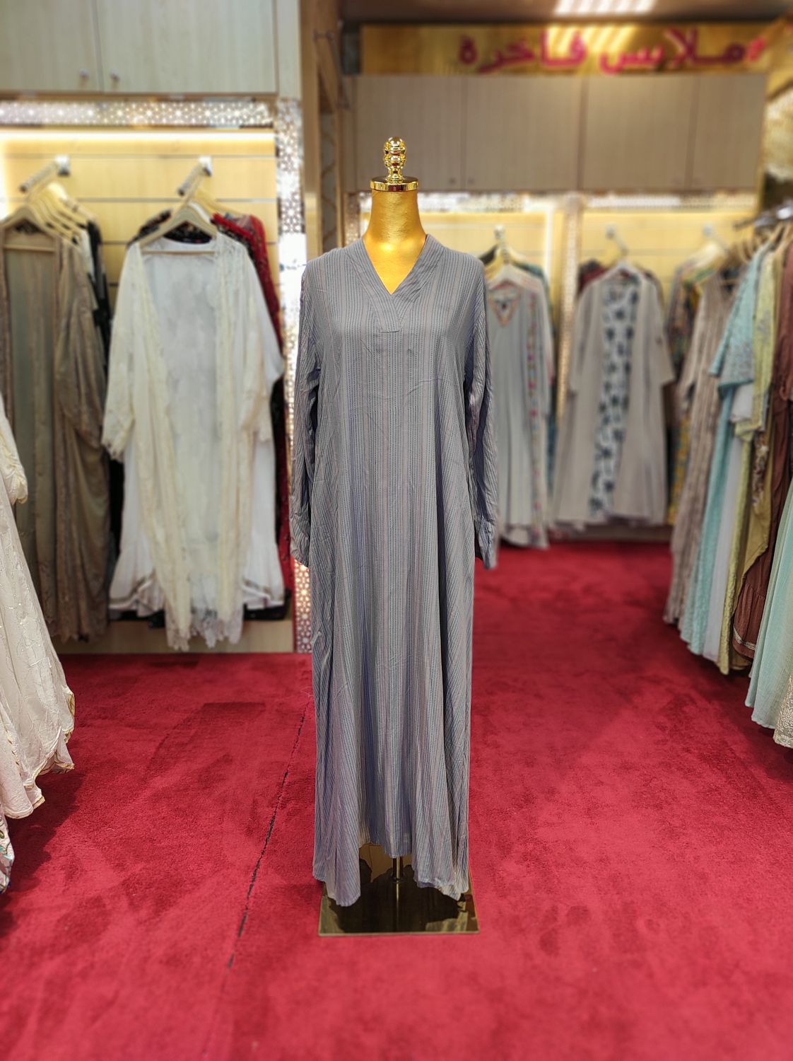 XS/S Teena Blue Printed Cotton Dress 54&quot; Long Jalabiya