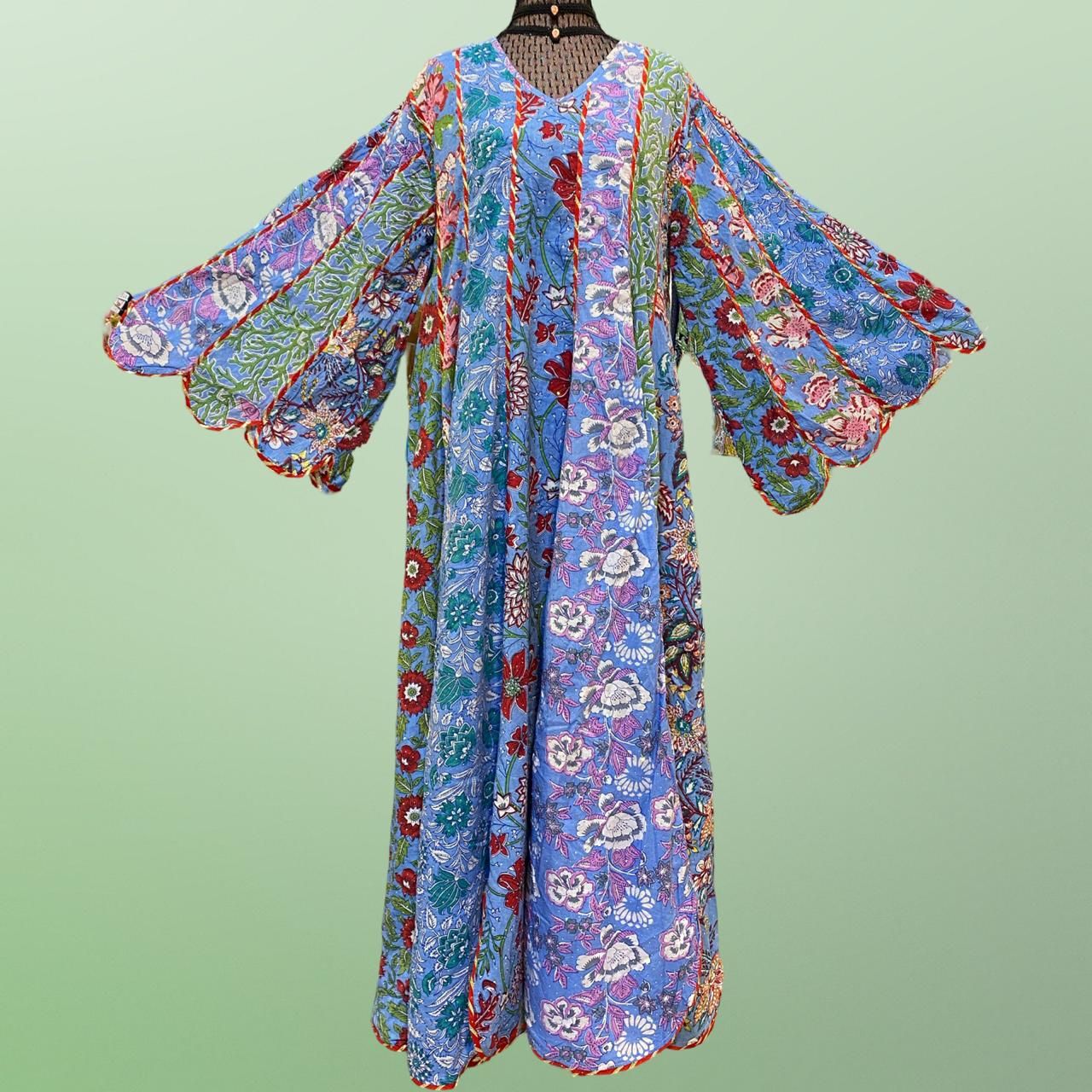 L/XL Meher Crystal Multi Printed Cotton Dress 57&quot; Long Jalabiya