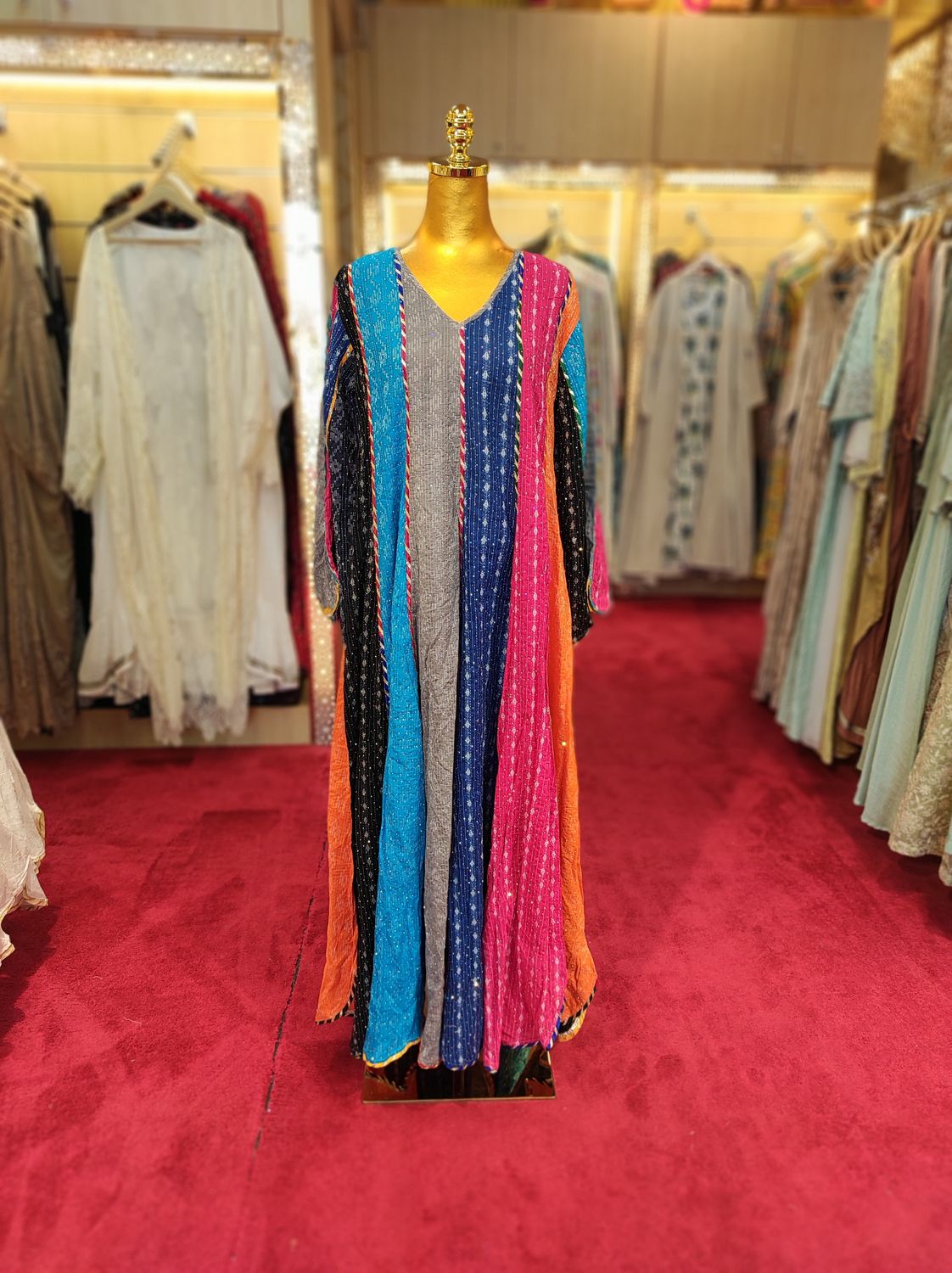 S/M Meher Crystal Multi Printed Cotton Dress 57&quot; Long Jalabiya