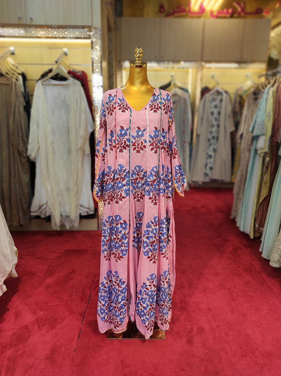 S/M Meher Crystal Multi Printed Cotton Dress 57&quot; Long Jalabiya