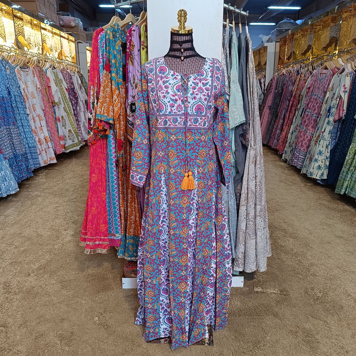 L/XL Anaya Crystal Sky Printed Cotton Dress 57&quot; Long Jalabiya
