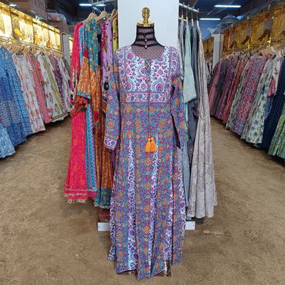 L/XL Anaya Crystal Sky Printed Cotton Dress 57&quot; Long Jalabiya