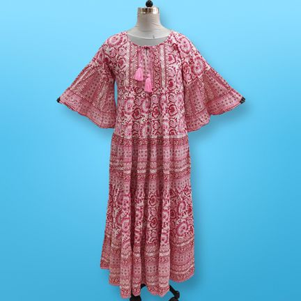 S/M Gaby Crystal Red Printed Long Dress 56&quot; Long Jalabiya