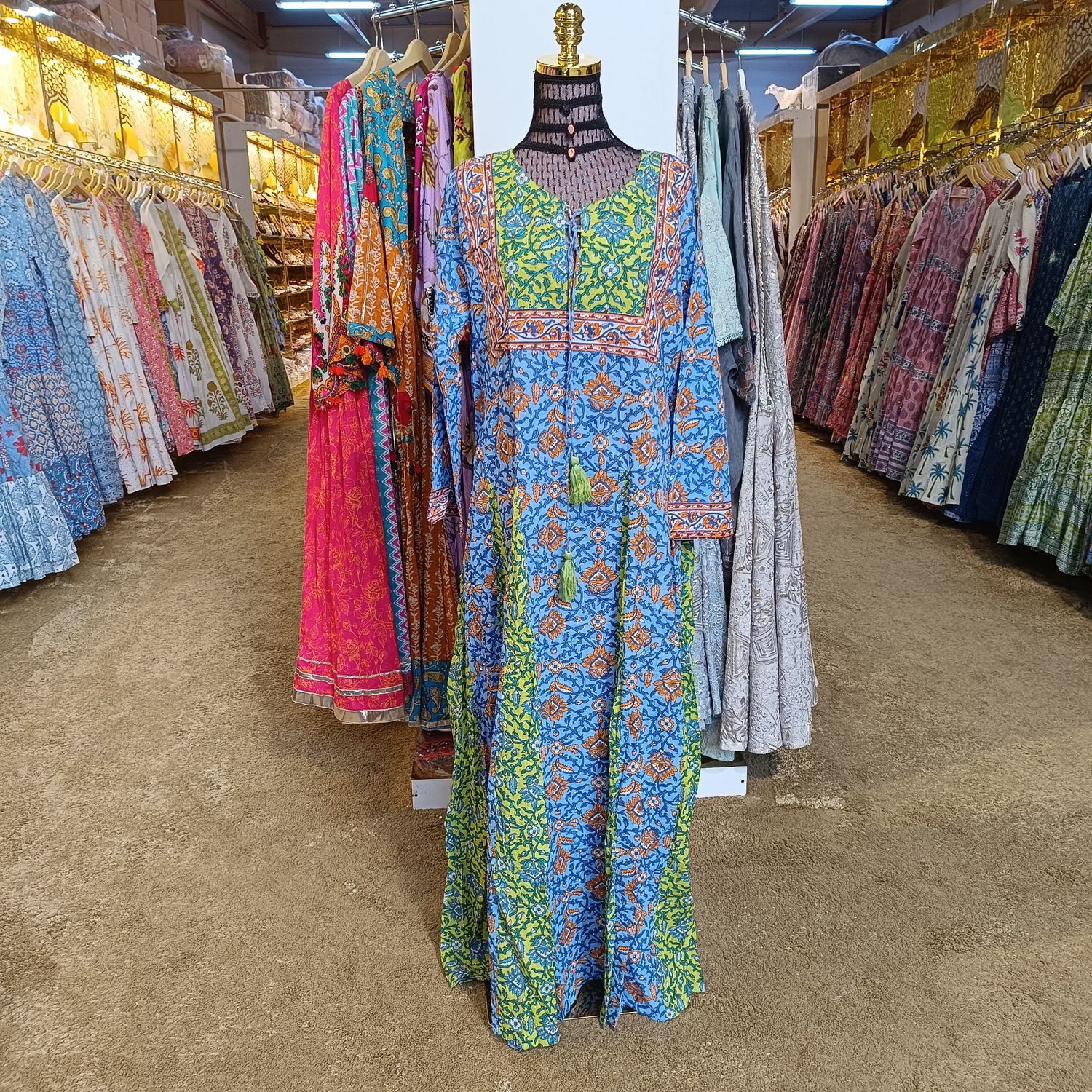 L/XL Anaya Crystal  Printed Cotton Dress 57&quot; Long Jalabiya