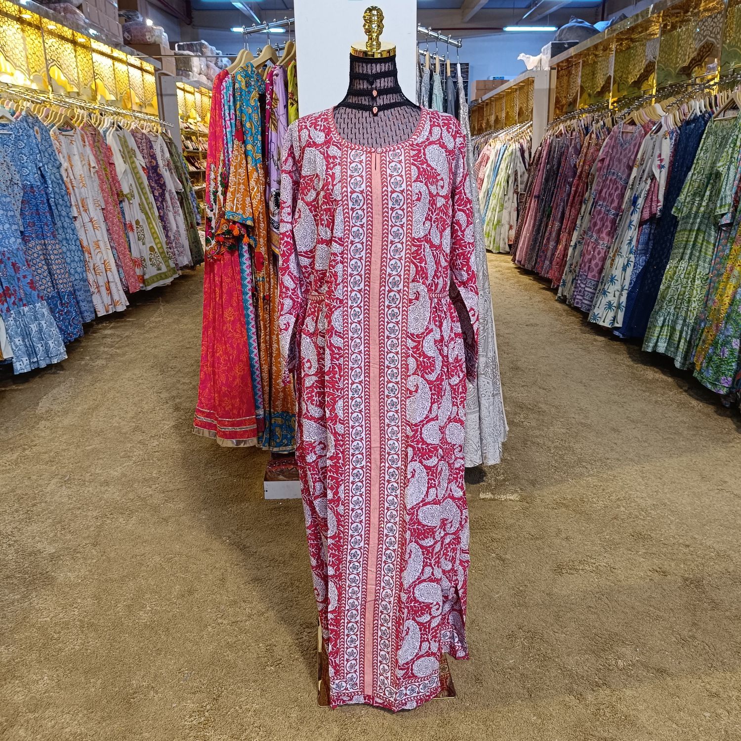 L/XL Crystal Bhopali Printed And Hand work Cotton Dress 57&quot; Long Jalabiya