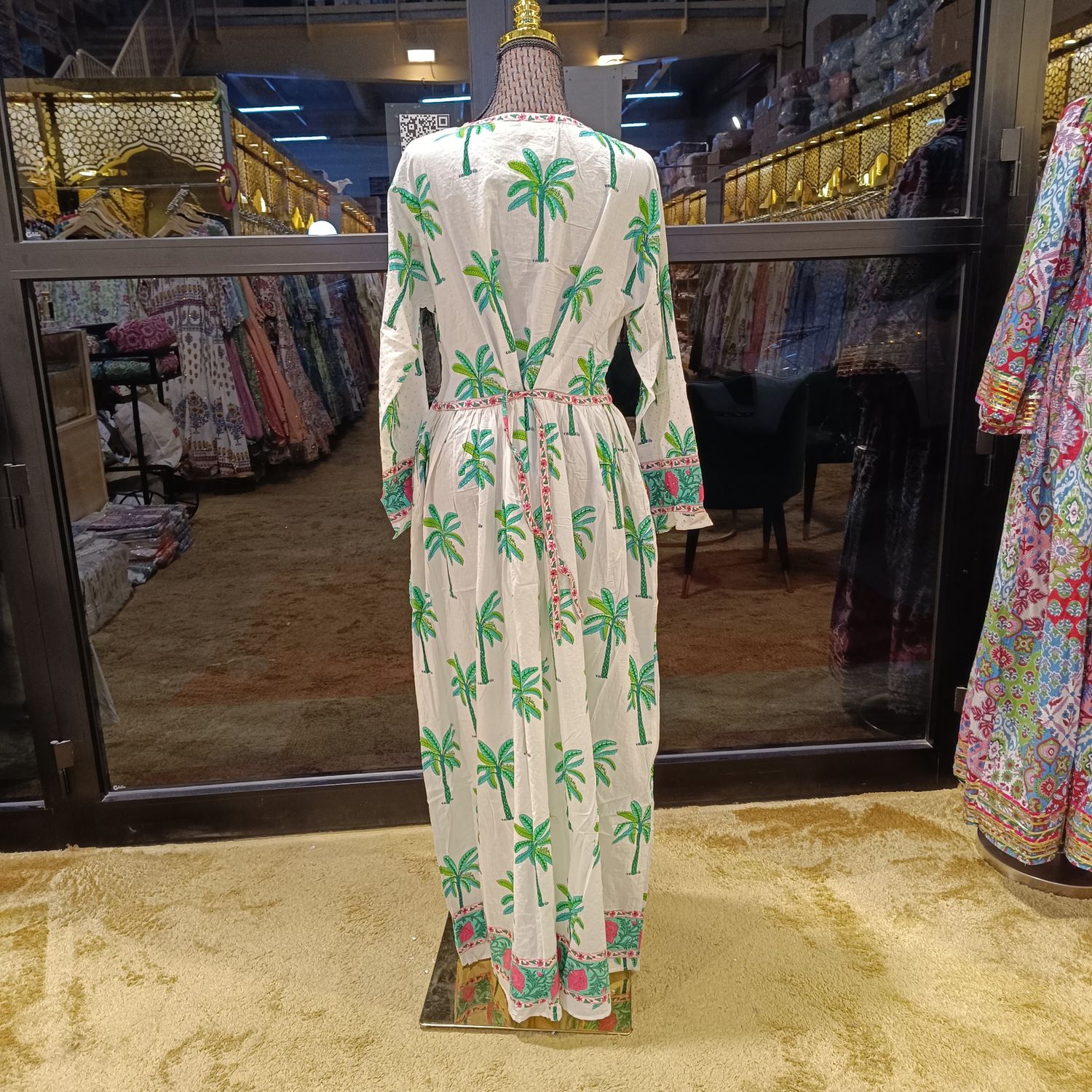 L/XL Crystal Bhopali Printed And Hand work Cotton Dress 57&quot; Long Jalabiya