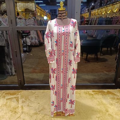 L/XL Crystal Bhopali Printed And Hand work Cotton Dress 57&quot; Long Jalabiya