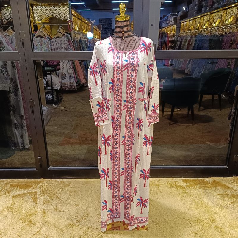 L/XL Crystal Bhopali Printed And Hand work Cotton Dress 57&quot; Long Jalabiya