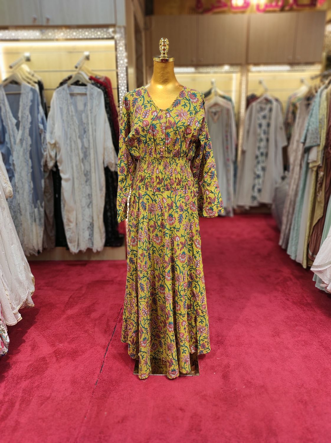 L/XL Mawiya Printed Cotton Dress 57&quot; Long Sleeves Jalabiya