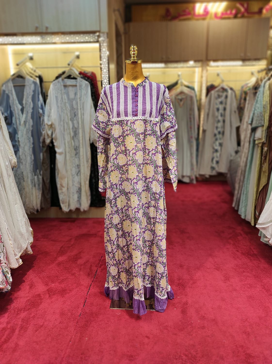L/XL Narina Printed Cotton Dress 57&quot; Long Jalabiya