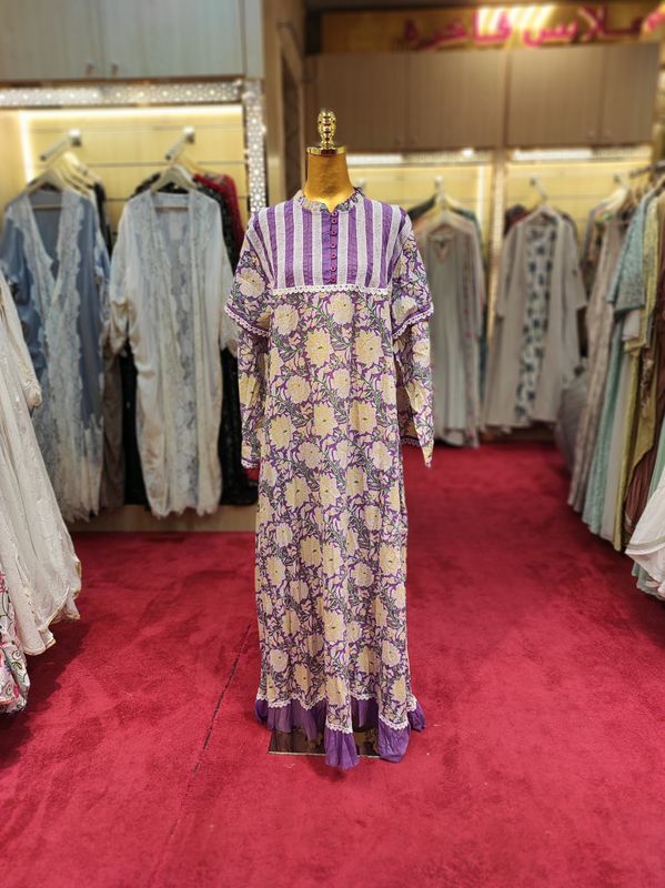 L/XL Narina Printed Cotton Dress 57&quot; Long Jalabiya