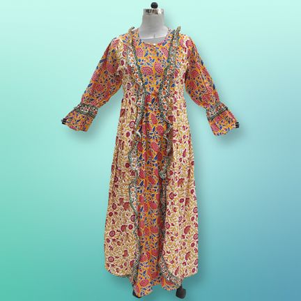 L/XL Myza Printed Cotton Dress 57&quot; Long Jalabiya