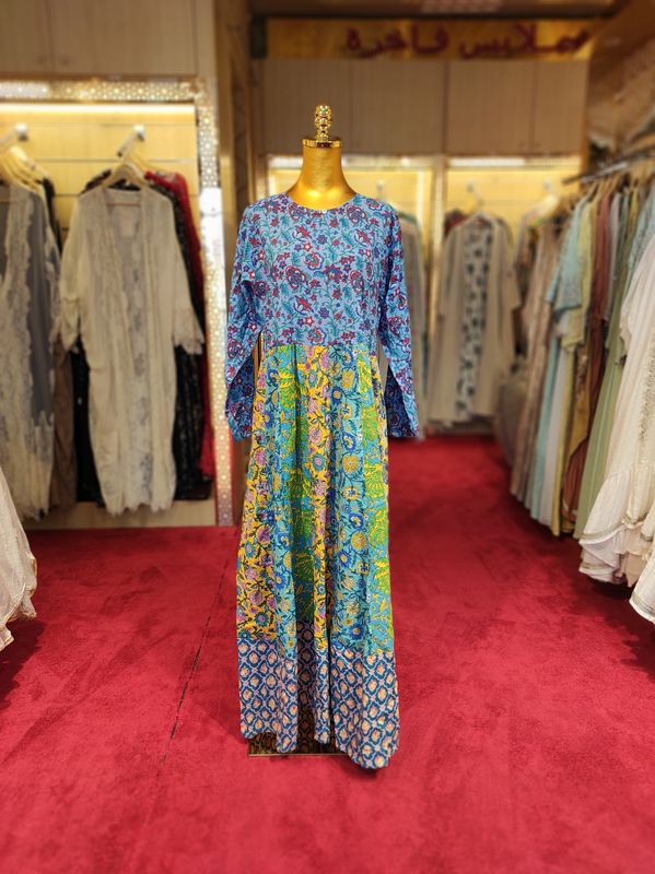 L/XL Special Multi Printed Cotton Dress 57&quot; Long Jalabiya