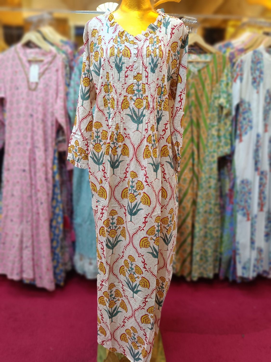 XS/S Crystal Sparrow Printed Cotton Dress 54&quot; Long Jalabiya