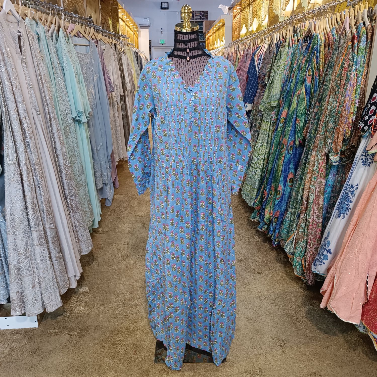 L/XL Crystal Sparrow Printed Cotton Dress 57&quot; Long Jalabiya