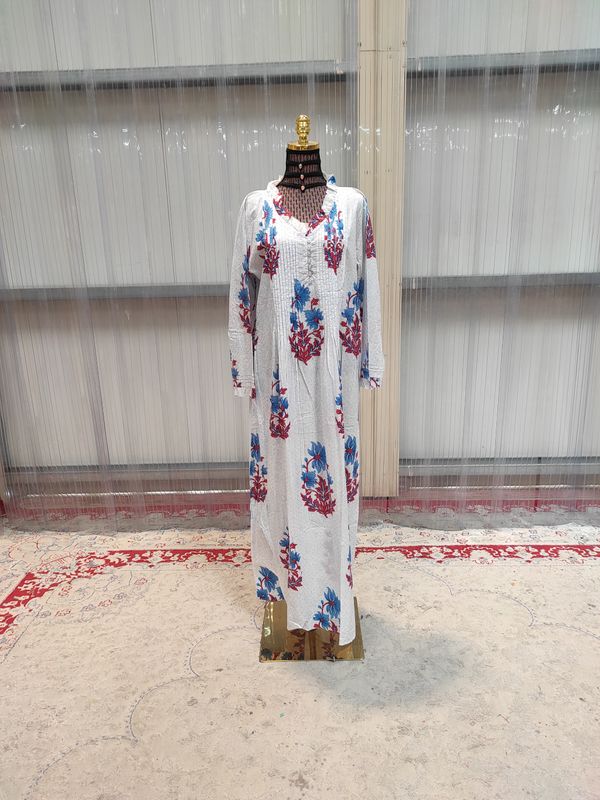 S/M Crystal Sparrow Printed Cotton Dress 56&quot; Long Jalabiya