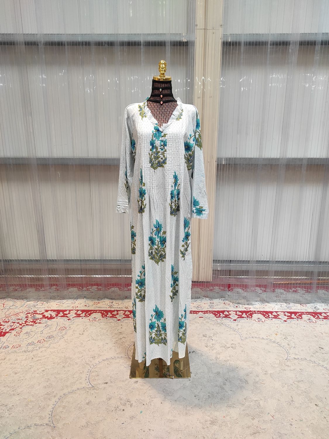 S/M Crystal Sparrow Printed Cotton Dress 56&quot; Long Jalabiya