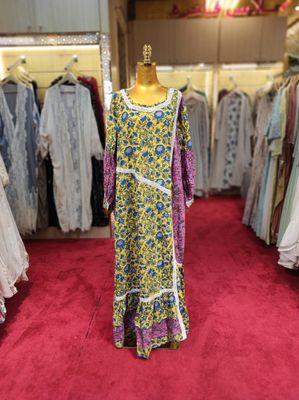 L/XL Ayaana Printed Cotton Dress 57&quot; Long Jalabiya